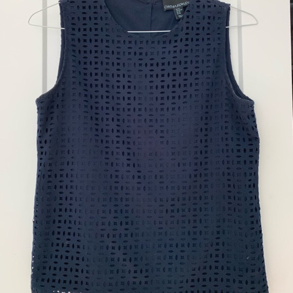 Cynthia Rowley Blue Laser Cut Tank Button Down